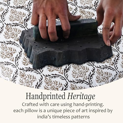 CPC Block Print Sandstone Regal Ruffle Cotton Lumbar Pillow Cover 14x36 inch