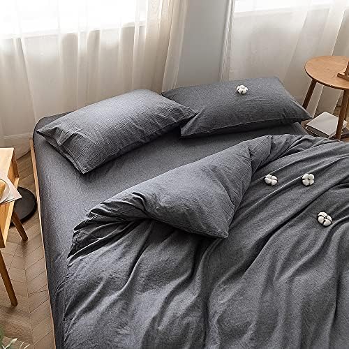 FACE TWO FACE Bedding Duvet Cover Set100% Washed Cotton Duvet Cover Linen Like Textured Breathable Durable Soft Comfy (King, Gray)