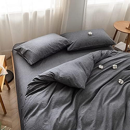 FACE TWO FACE Bedding Duvet Cover Set100% Washed Cotton Duvet Cover Linen Like Textured Breathable Durable Soft Comfy (King, Gray)