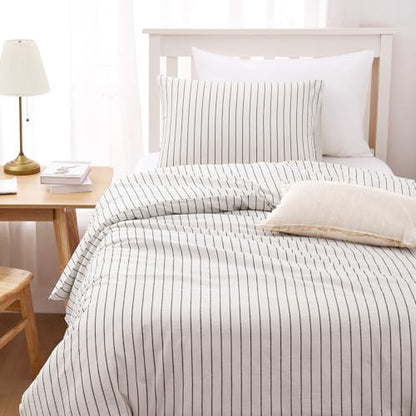 Wake In Cloud Striped Cotton Duvet Cover Set, White, Twin/Twin XL
