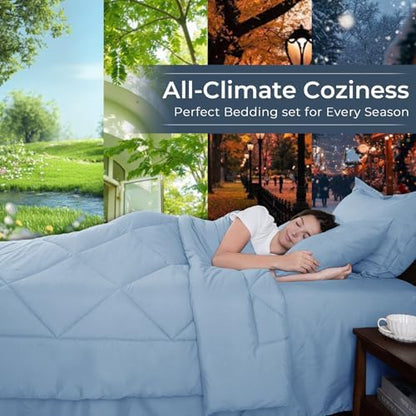 HEVUMYI 7-Piece Full Comforter Set, Light Blue Bed in a Bag