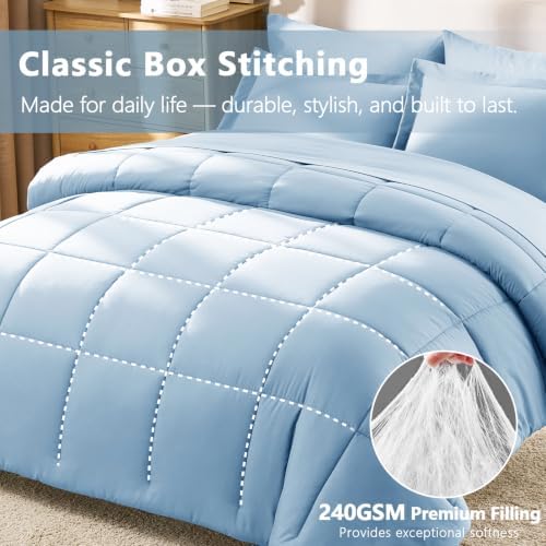 CozyLux Full Size Comforter Sets, 7-Piece Bed in a Bag, Baby Blue