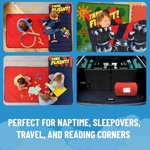 Jay Franco Kids Nap Mat with Embedded Pillow & Blanket – Soft 46"x20" Microfiber Sleeping Bag with Name Tag & Handle for School, Travel, Sleepover