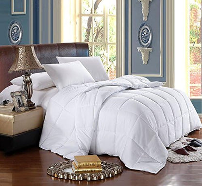 Royal Hotel Bedding White Down Alternative Queen Comforter with Corner Tabs - Hypoallergenic All-Season Plush Hotel Style Comforter, Duvet Insert Oversized Queen 92x98