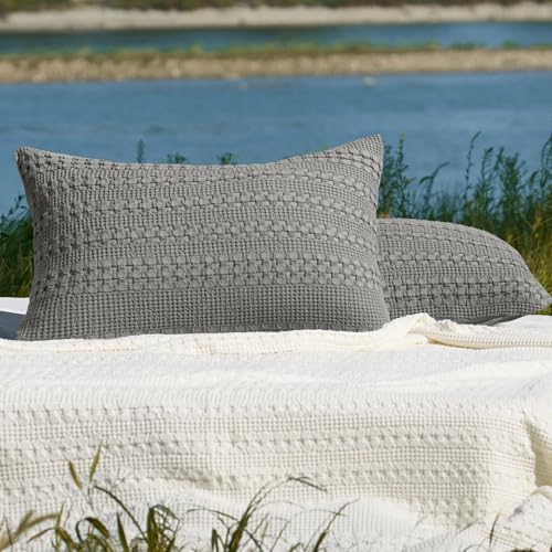 PHF Cotton Waffle Pillow Shams Standard Size 20"x26", Dark Grey, No Insert