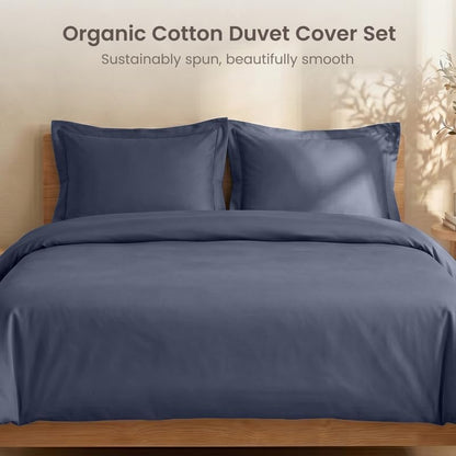 BIOWEAVES 100% Organic Cotton Twin/Twin XL Duvet Cover Set, 2-Piece, 300 Thread Count Sateen Weave GOTS Certified Comforter Cover with Buttoned Closure and 1 Pillow Sham – Mineral, 66x90 inches