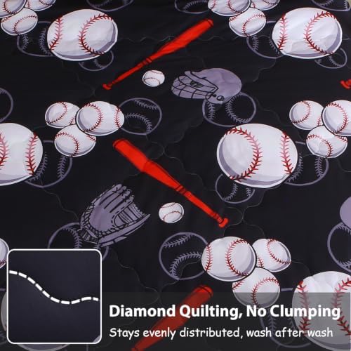 Baseball 7 Piece Bedding Set Sports Theme Twin Size Kids Boys Softball Comforter Set for Boys Kids Microfiber Comforter All Season (1 Comforter, 1 Flat Sheet, 1 Fitted Sheet, 4 Pillowcase)