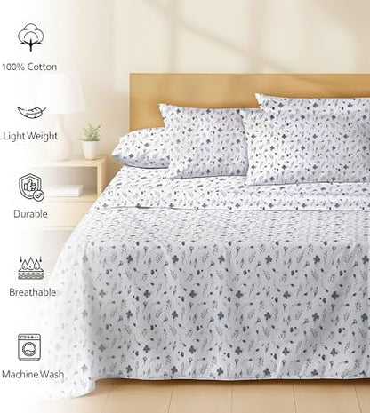 RUVANTI 100% Cotton Full Sheet Set, Percale Full Size Sheets, Coastal Blue