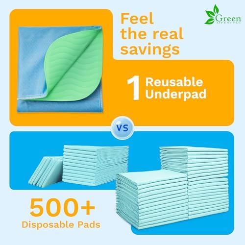 GREEN LIFESTYLE® Washable Underpads - Heavy Absorbency Reusable Bedwetting Incontinence Pads for Kids, Adults, Elderly, and Pets - Toddler Mattress Pads for Bed, Sofa, Couch, Floor (Pack of 2 - 41x41)