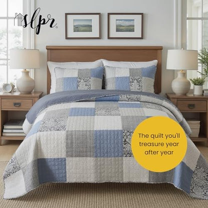 SLPR - Sweet Dreams Blue Patchwork Cotton Quilt Set, King with 2 Shams