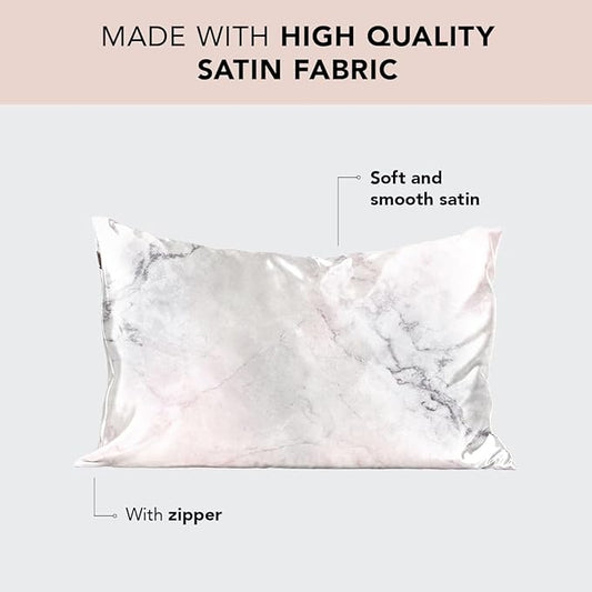 Kitsch Satin Pillowcase with Zipper for Hair & Skin - Softer Than Silk Pillow Cases, Smooth Cooling Satin Pillow Case, Wrinkle-Free, Machine Washable - Pillow Cases Standard Size 19x26 - Marble