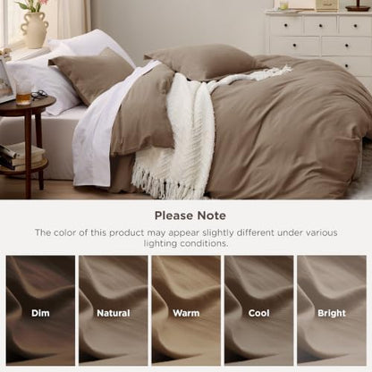 Bedsure Prewashed Cal King Duvet Cover, Cotton-Like Soft Bedding Set, Brown