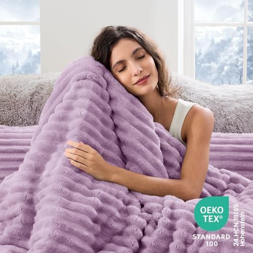 Sasttie Fluffy Full Comforter Set, 3-Piece Soft Fleece Bedding, Purple