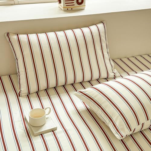 NSNLGSGC Red Brown Retro Striped Duvet Cover Set, Twin