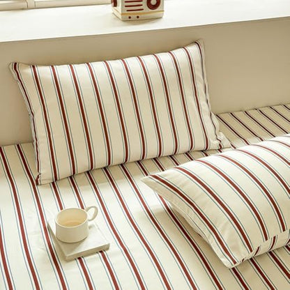 NSNLGSGC Red Brown Retro Striped Duvet Cover Set, King