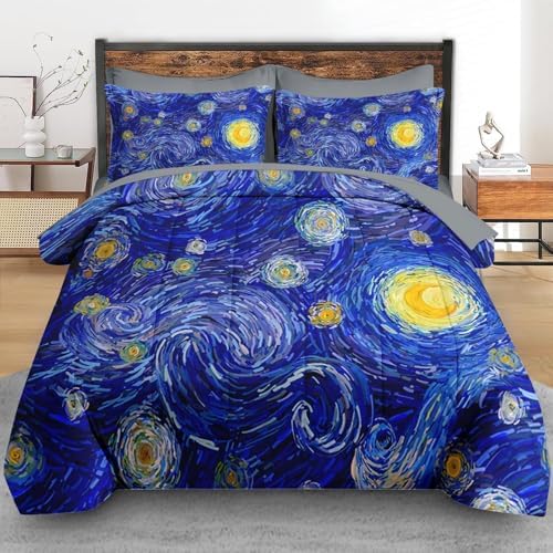 Pamnest Queen Comforter Set with Sheets, 7 Pieces Moon Starry Bedding