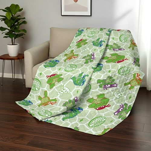 Northwest Nickelodeon Teenage Mutant Ninja Turtles Pizza Party Quilted Throw Blanket, Comfy Throw, Adults Boys Girls, Soft Lightweight Bedding for Bed, or Couch, 60 x 80 inches