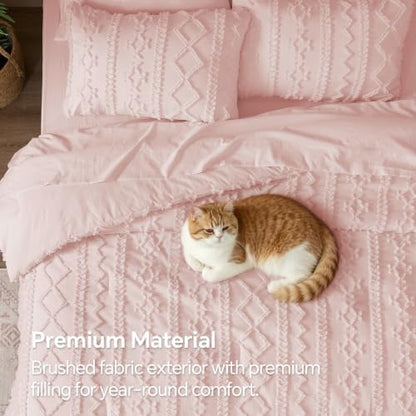 BEDELITE Queen Comforter Set 7 Pieces,Boho Bed in a Bag,Pink