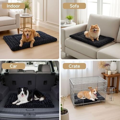Exsnugy Washable Dog Bed Mat Large Size Fluffy Pet Crate Pad 48x30 XXL