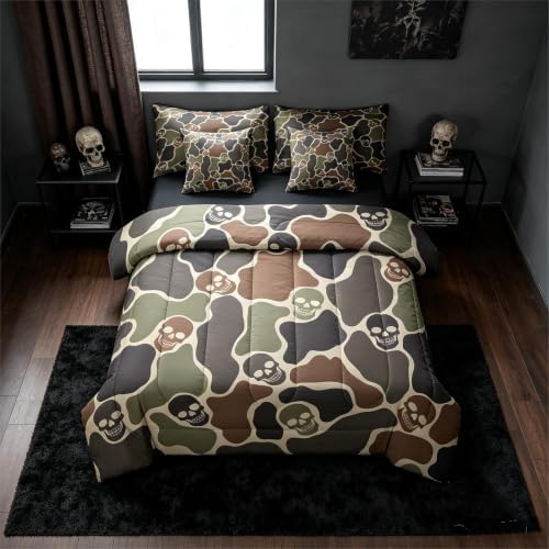 Erosebridal Camo Skull Halloween 7 Piece Bedding Set Full