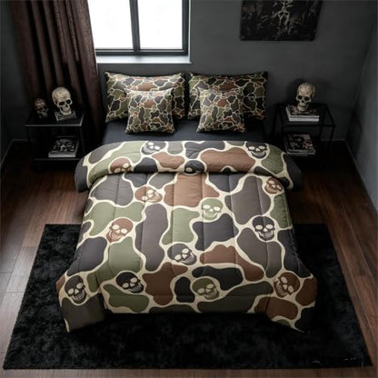 Erosebridal Camo Skull Halloween 7 Piece Bedding Set Full