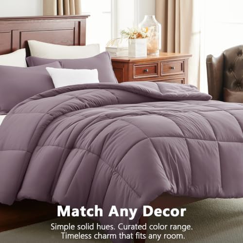 CozyLux Full Size Comforter Sets, 3-Piece Box-Stitched, Dusty Purple