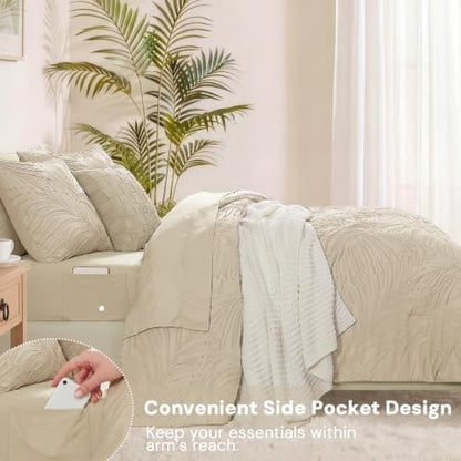 King Size Comforter Set-7 Pieces Beige Bed in a Bag King Bedding Set