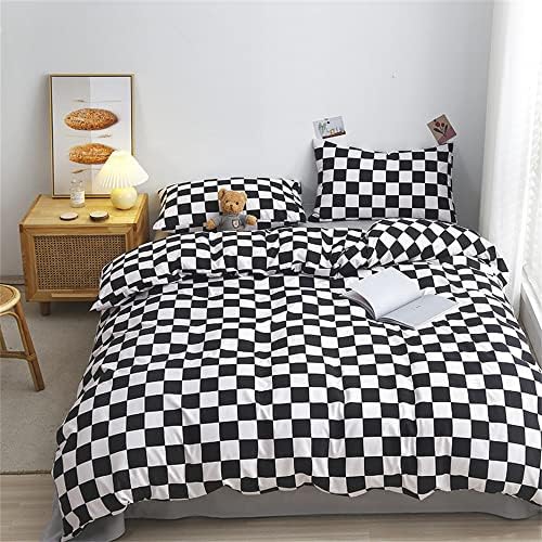 Wellboo Black White Plaid Comforter Sets King Women Men Black and White Checkerboard Grid Bedding Comforters Cotton Boys Girls Modern Black Checkered Geometric Quilts Luxury Abstract White Bedding