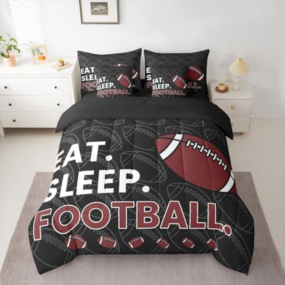 Erosebridal Football Games Kids Boys 7 Piece Bedding Set Twin | Ball Gaming Comforter Set with Sheets Rugby Sports Theme Bed in A Bag Teens Girls Men Bed Sets