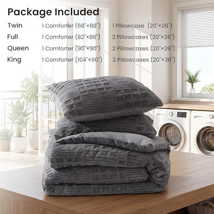 EXQ Home Waffle Comforter Set Twin Size, 2 Pieces Bed Set,Grey