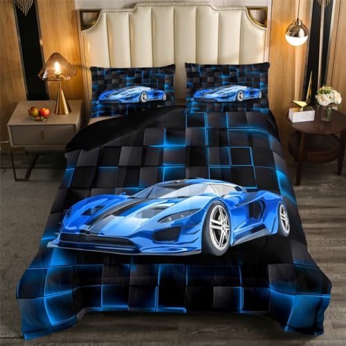 Feelyou Kids Blue Race Car Comforter Set Queen Size Speed Sports Car