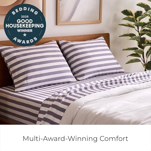 Mellanni Iconic 4-Piece Sheet Set (Queen, Oxford Stripe Hazy Lilac)