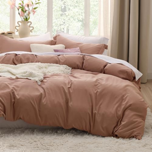 Bedsure Prewashed Cal King Duvet Cover, Cotton-Like Soft Set, Mocha Mousse