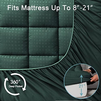 HYLEORY Full XL Mattress Pad Quilted Fitted Mattress Protector Cooling Pillow Top Mattress Cover Breathable Fluffy Soft Mattress Topper with 8-21" Deep Pocket, Green