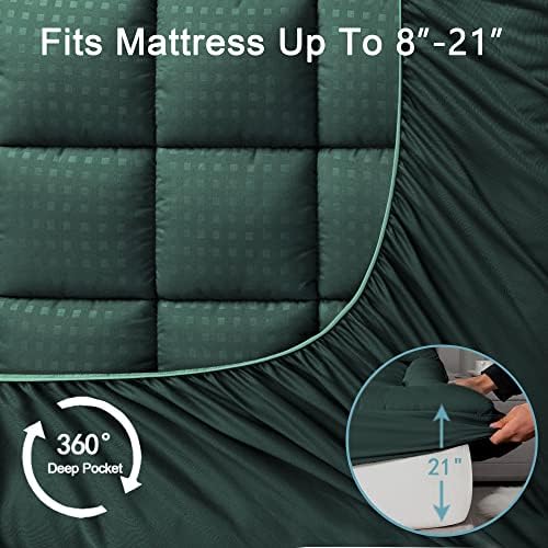 HYLEORY California King Mattress Pad Quilted Fitted Mattress Protector Cooling Pillow Top Mattress Cover Breathable Fluffy Soft Mattress Topper with 8-21" Deep Pocket, Green