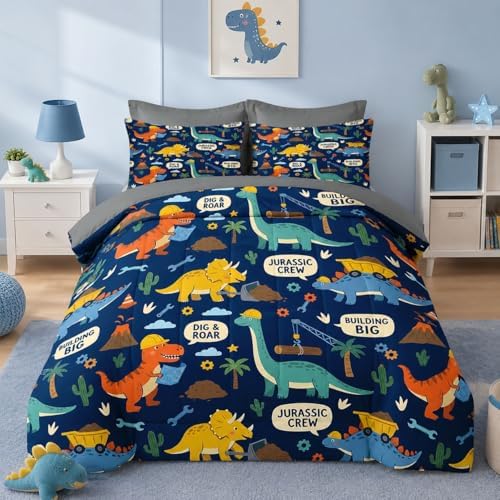 Nesker Twin Comforter Set for Boys, 5 Pieces Dinosaur Bedding for Kids