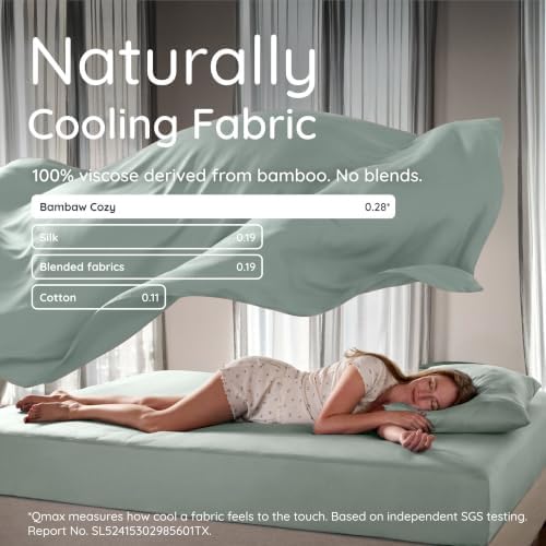 Bambaw King Sheet Set 6pcs – 100% Viscose Derived from Bamboo Sheets King Size Deep Pocket, Fits Up to 16'' with Elastic Corner Straps, Soft Cooling Sheets for Hot Sleepers (Sea Glass)
