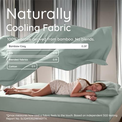 Bambaw King Sheet Set 6pcs – 100% Viscose Derived from Bamboo Sheets King Size Deep Pocket, Fits Up to 16'' with Elastic Corner Straps, Soft Cooling Sheets for Hot Sleepers (Sea Glass)