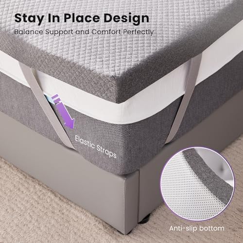 SINWEEK 3 Inch Gel Memory Foam Mattress Topper Twin Size, Pad for Back Pain, Bed Topper with Removable Soft Cover, CertiPUR-US Certified,Grey