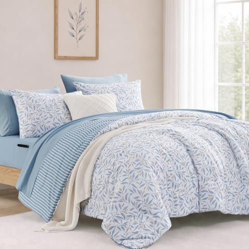Monbix Full Size Comforter Sets-7 Pieces Floral Reversible Bed in a Bag