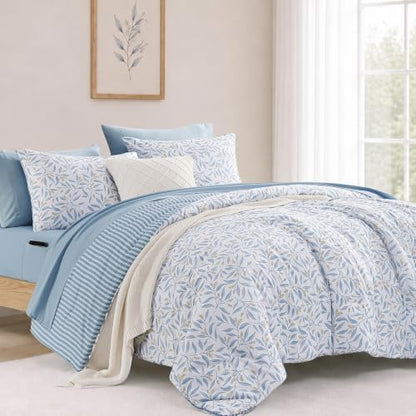 Monbix Full Size Comforter Sets-7 Pieces Floral Reversible Bed in a Bag