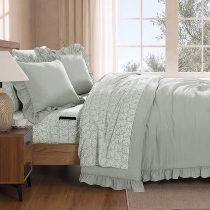 BLOOMHAVEN Full Size Comforter Sets-7 Pieces Ruffle Bedding Floral Sheet