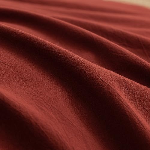 BESTOUCH Cotton Solid Duvet Cover Set Linen Feel Fired Brick Red Super King