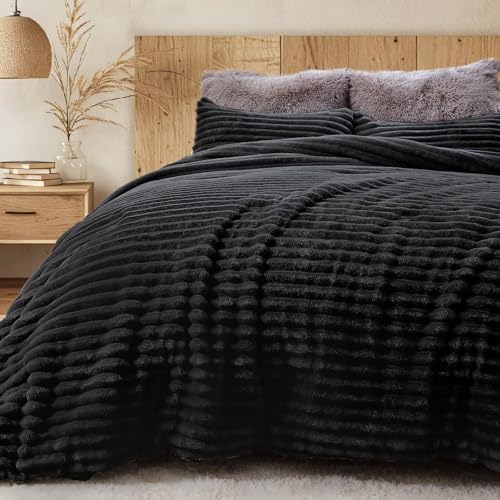 Sasttie Fluffy Twin/Twin XL Comforter Set, 2 PC Soft Fleece Bedding, Black