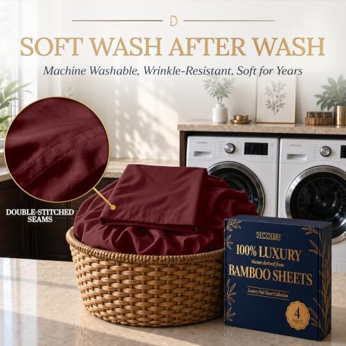 DECOLURE 100% Viscose Derived from Bamboo Sheets King Size | 4 Pc Bed Set