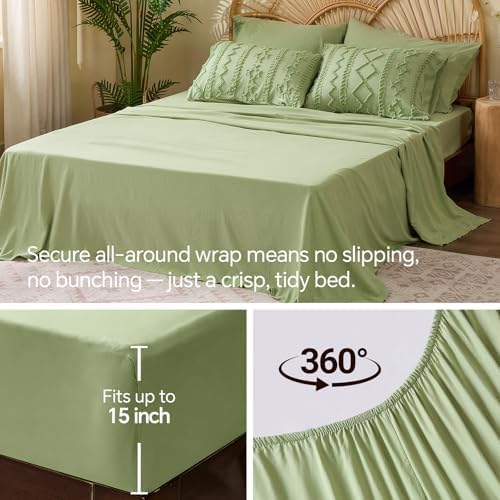 BEDELITE Twin XL Comforter Set 5 Pieces,Boho Bed in a Bag,Sage Green
