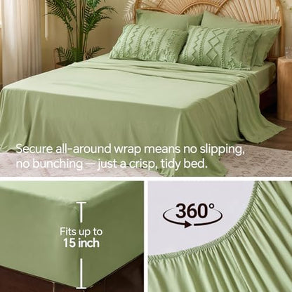 BEDELITE Twin XL Comforter Set 5 Pieces,Boho Bed in a Bag,Sage Green