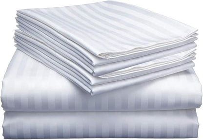 Mattress-Homes Extra Deep Pocket 6 Piece Cal-King Sheet Set, Luxury Collection, 100% Egyptian Cotton, 21" Deep Fitted Sheet, Soft, Cool & Breathable Bedding with 4 Pillowcases in White Stripe