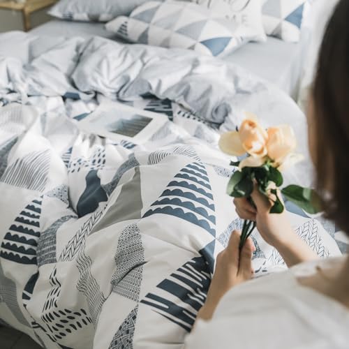 mixinni Geometric Comforter Twin XL Fluffy College Dorm Modern Style Blue Gray Triangle Pattern Comforter for Boys Teens-(1 Comforter+2 Pillow Shams)-Twin XL Size