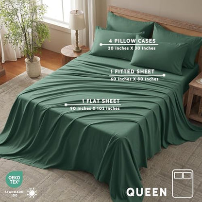 Queen Sheet Set - 6 Piece Sheets Queen Size Bed Set - Breathable & Cooling Hotel Luxury Bedding Set - Soft & Comfy Fully Elasticized 16" Deep Pocket Queen Sheets (Queen Emerald Green)